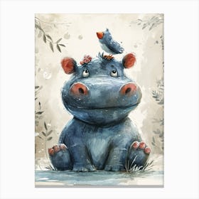 Hippo And Bird Canvas Print