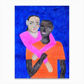 Portrait of two people on a blue background Canvas Print