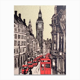 London England Linocut Illustration Style 2 Canvas Print