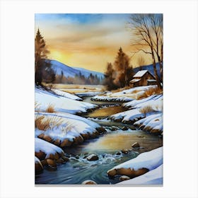 Winter Landscape Painting. 1 Canvas Print