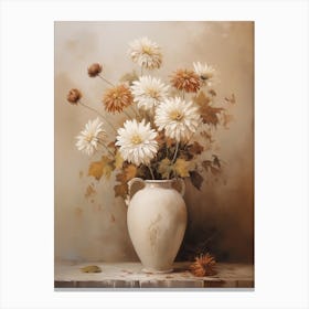 Chrysanthemum, Autumn Fall Flowers Sitting In A White Vase, Farmhouse Style 2 Canvas Print