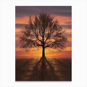 Lone Tree At Sunset 4 Canvas Print