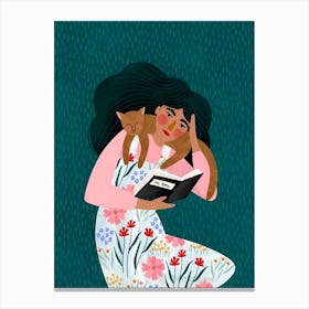 Illustration Of A Woman Reading A Book Canvas Print