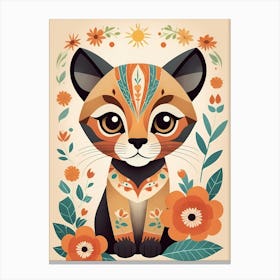 Floral Cute Baby Puma Nursery Illustration (47) Canvas Print