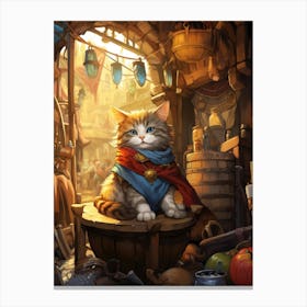 Cute Cat In Regal Clothes At A Medieval Market Canvas Print