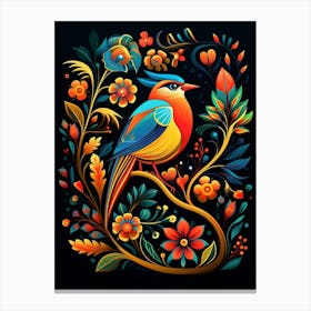Folk Bird Illustration Cedar Waxwing 4 Canvas Print