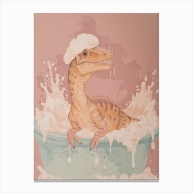 Blush Pink Dinosaur In The Bath Canvas Print