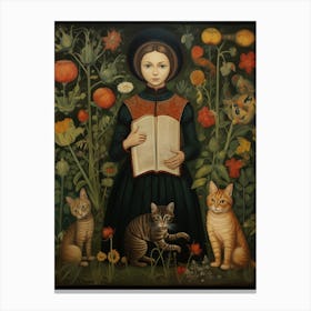 Medieval Style Portrait Of Person With Cats In Garden Canvas Print