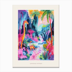 Colourful Dinosaur Friends By The River Poster Canvas Print