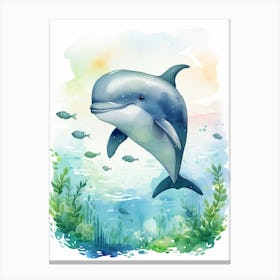 Storybook Style Dolphin Illustration 4 Canvas Print