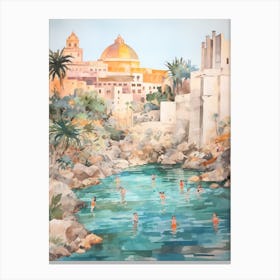 Swimming In Cartagena Spain Watercolour Canvas Print