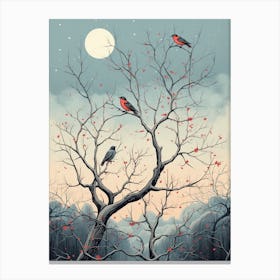 Birds Perching In A Tree Winter 5 Canvas Print