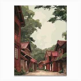 Red Houses In A Village Canvas Print