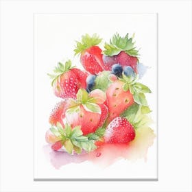 Bunch Of Strawberries, Fruit, Gouache Canvas Print