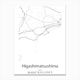 Higashimatsushima,Japan Minimalist Map Canvas Print