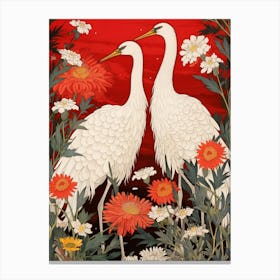 Black And Red Cranes 5 Vintage Japanese Botanical Canvas Print