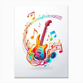 Colorful Guitar With Music Notes Canvas Print