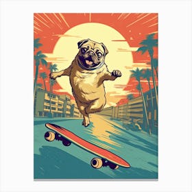 Pug Dog Skateboarding Illustration 2 Canvas Print