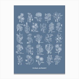 Floral Alphabet | Denim Blue Canvas Print