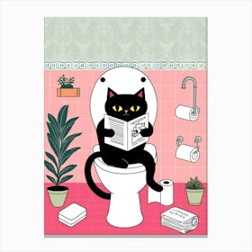 Cat Reading A Book On The Toilet 1 Canvas Print