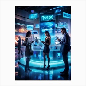 A Bustling Digital Marketplace Scene Filled With Diverse Individuals Engaged In Various Forms Of Mod (3) Canvas Print