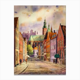 Watercolor Of Old Town Canvas Print