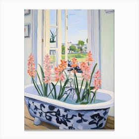 A Bathtube Full Gladiolus In A Bathroom 1 Canvas Print