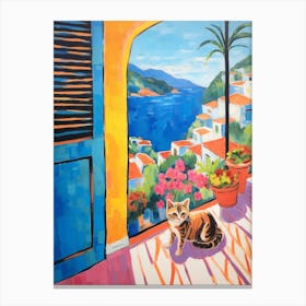 Painting Of A Cat In Taormina Italy Canvas Print