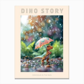 Toy Dinosaur Walking Through The Rain With An Umbrella 2 Poster Canvas Print