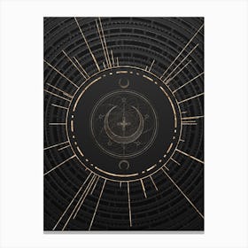 Geometric Glyph Symbol in Gold with Radial Array Lines on Dark Gray n.0274 Canvas Print