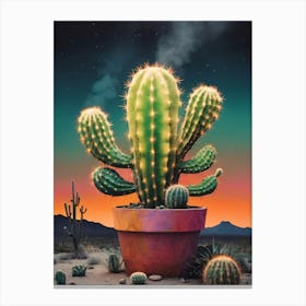 Neon Cactus Glowing Landscape (8) Canvas Print