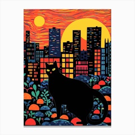 Tokyo, Japan Skyline With A Cat 3 Canvas Print