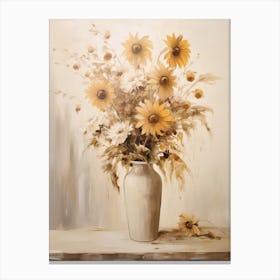 Sunflower, Autumn Fall Flowers Sitting In A White Vase, Farmhouse Style 1 Canvas Print