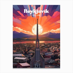 Reykjavk Iceland Sunset Modern Travel Art Canvas Print