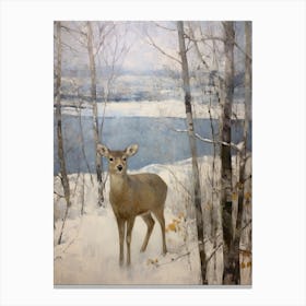 Vintage Winter Animal Painting Deer 6 Canvas Print