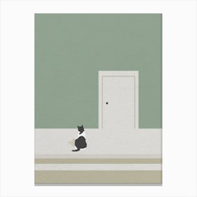 Minimal art Cat In Front Of The Door Canvas Print