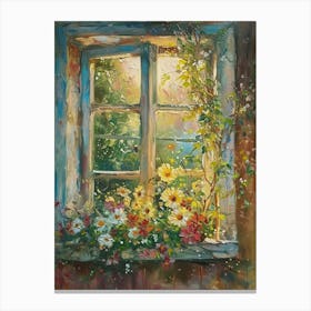 Bleeding Heart Flowers On A Cottage Window 3 Canvas Print