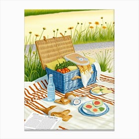 Picnic On The Beach Illustration Canvas Print