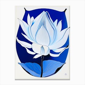 Lotus And Butterfly Symbol Blue And White Line Drawing Canvas Print