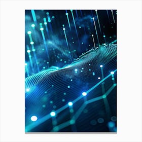 Abstract Background With A Flowing, Wave Like Pattern Of Blue Lines, Grids, And Glowing Dots, Creating A Sense Of Data Flow And Energy Canvas Print