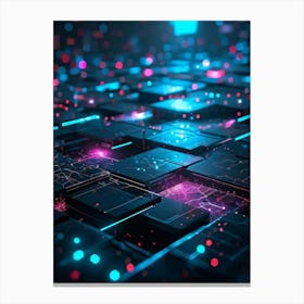 Futuristic Geometric Network Interconnected Hexagons And Triangles Glowing Particle Patterns Weavi (1) Canvas Print