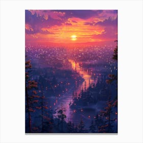 Sunset Over A City 1 Canvas Print
