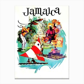 Jamaica, Collage Of Tourist Attractions, Travel Poster Canvas Print