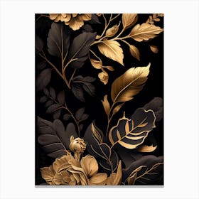 Flower Leaf Black and Gold Canvas Print