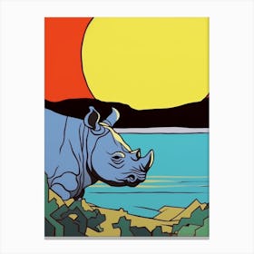A Rhino In The River Block Colours 4 Canvas Print