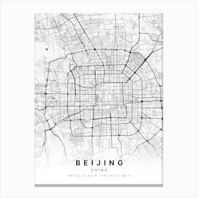 Beijing China White Map - Zoomed Canvas Print