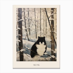 Vintage Winter Animal Painting Poster Skunk 2 Canvas Print