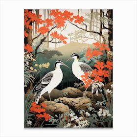 Woodland Sage And Bird 3 Vintage Japanese Botanical Canvas Print
