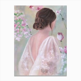 Woman Back With Pink Flowers Canvas Print
