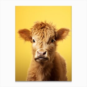 Yellow Photography Portrait Of Baby Highland Cow 2 Canvas Print